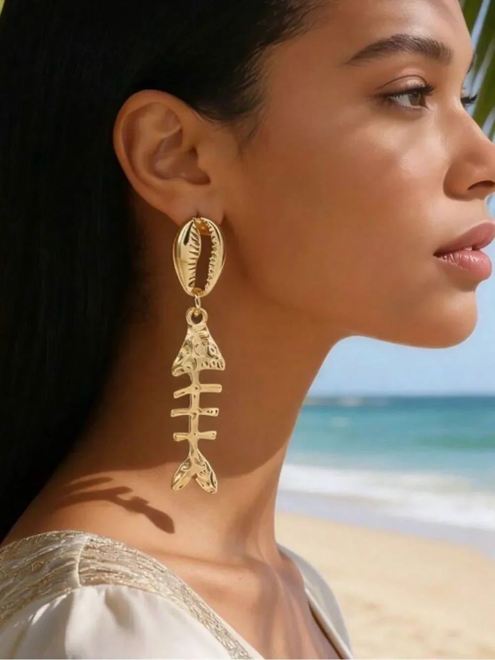 Gold Fishbone Drop Earrings A2129